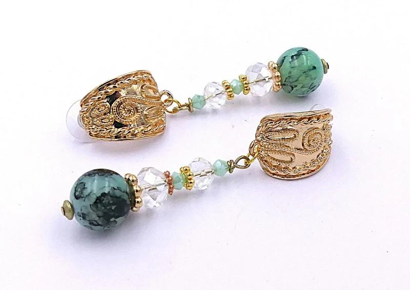 Pendientes bohemios, bañados en oro, perlas de vidrio, estilo vintage – photo 3
